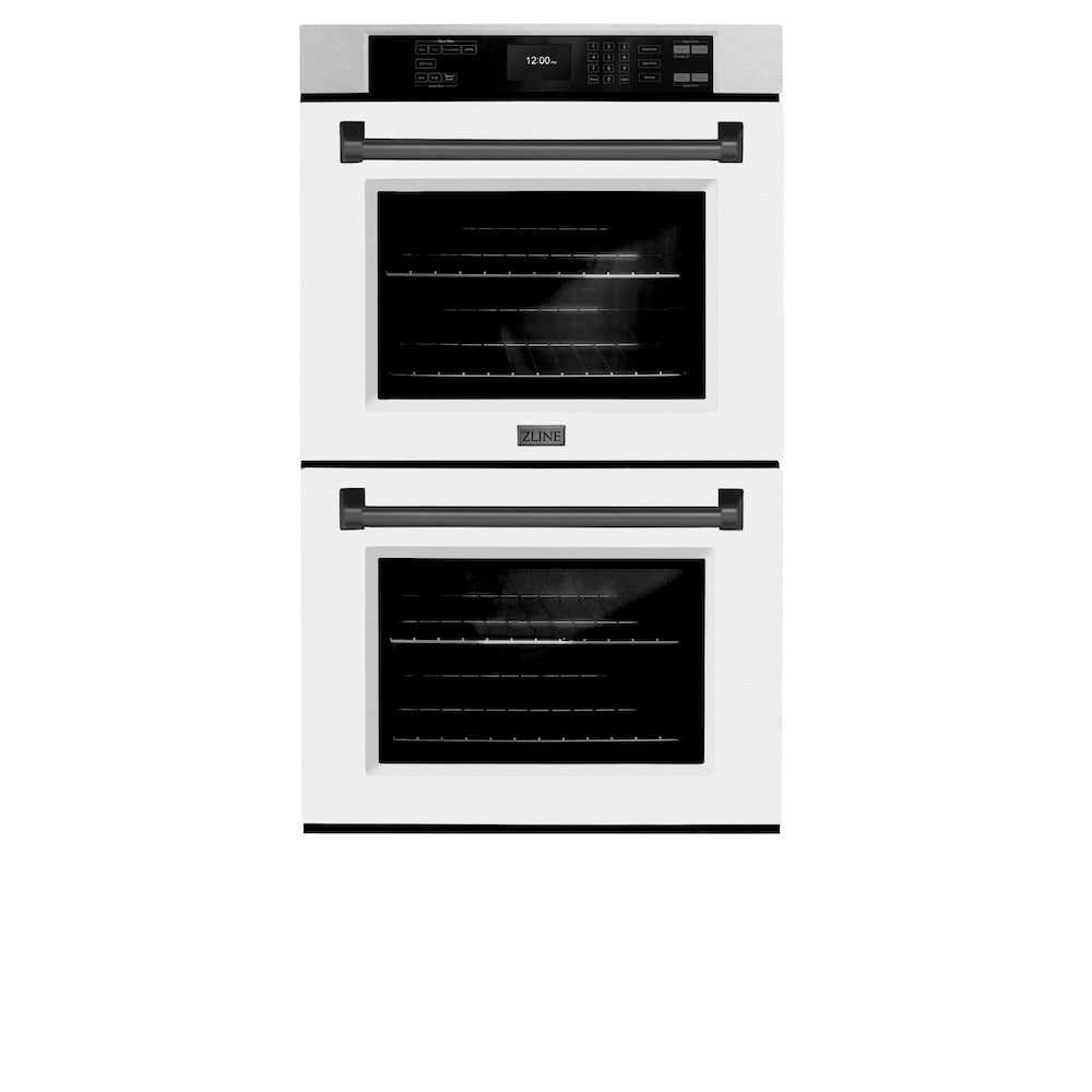 Autograph Edition 30 In. Professional True Convection Double Wall Oven With Air Fry And Self Clean In Satin Stainless Steel With White Matte Doors And Matte Black Handles WADSZWM30MB