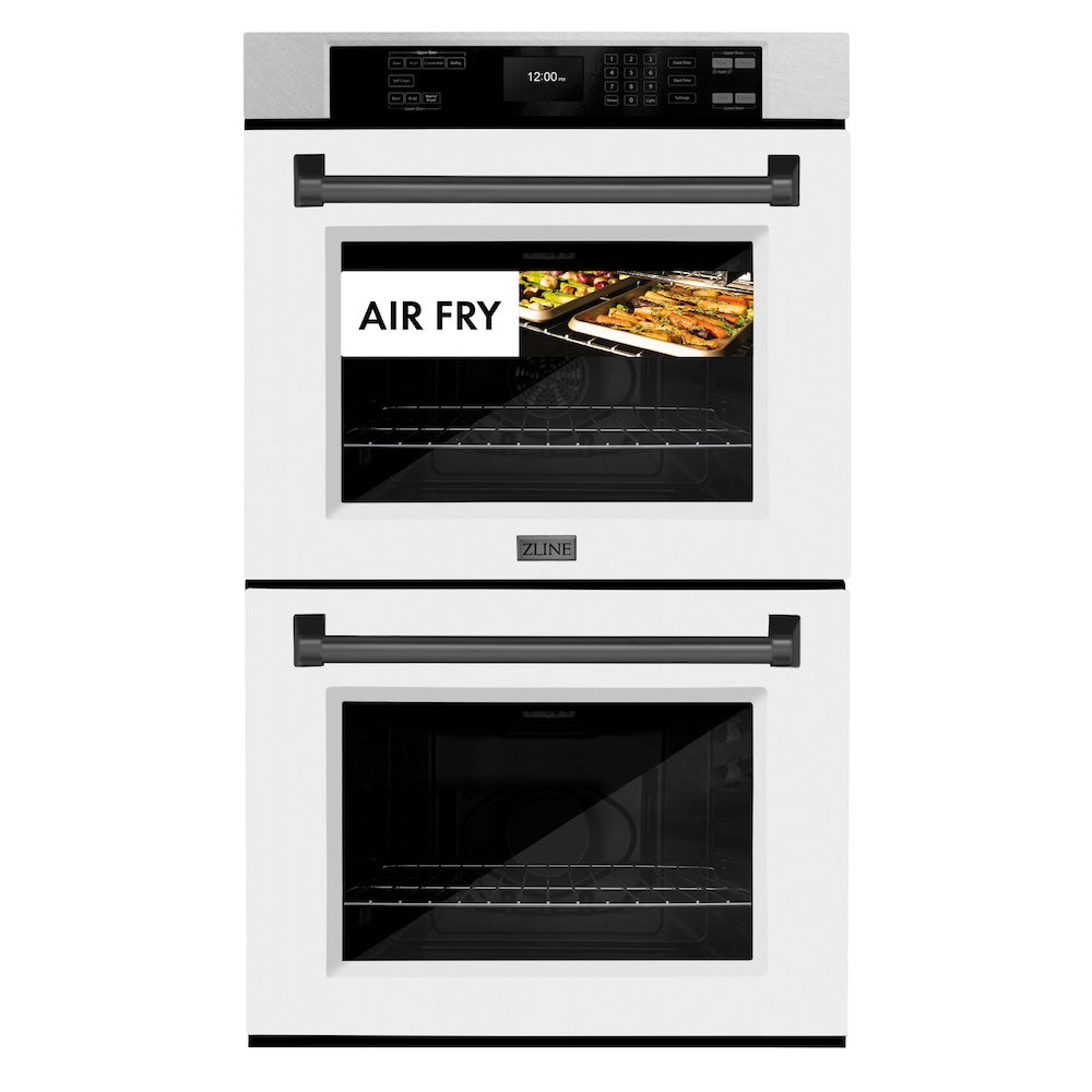 Autograph Edition 30 In. Professional True Convection Double Wall Oven With Air Fry And Self Clean In Satin Stainless Steel With White Matte Doors And Matte Black Handles WADSZWM30MB