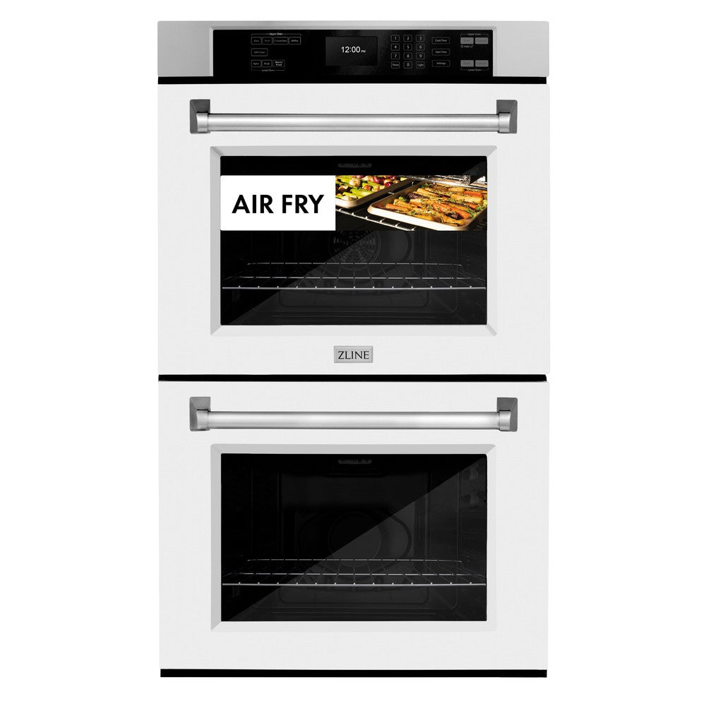 30 In. Professional True Convection Double Wall Oven With Air Fry And Self Clean In Stainless Steel With White Matte Doors WADWM30
