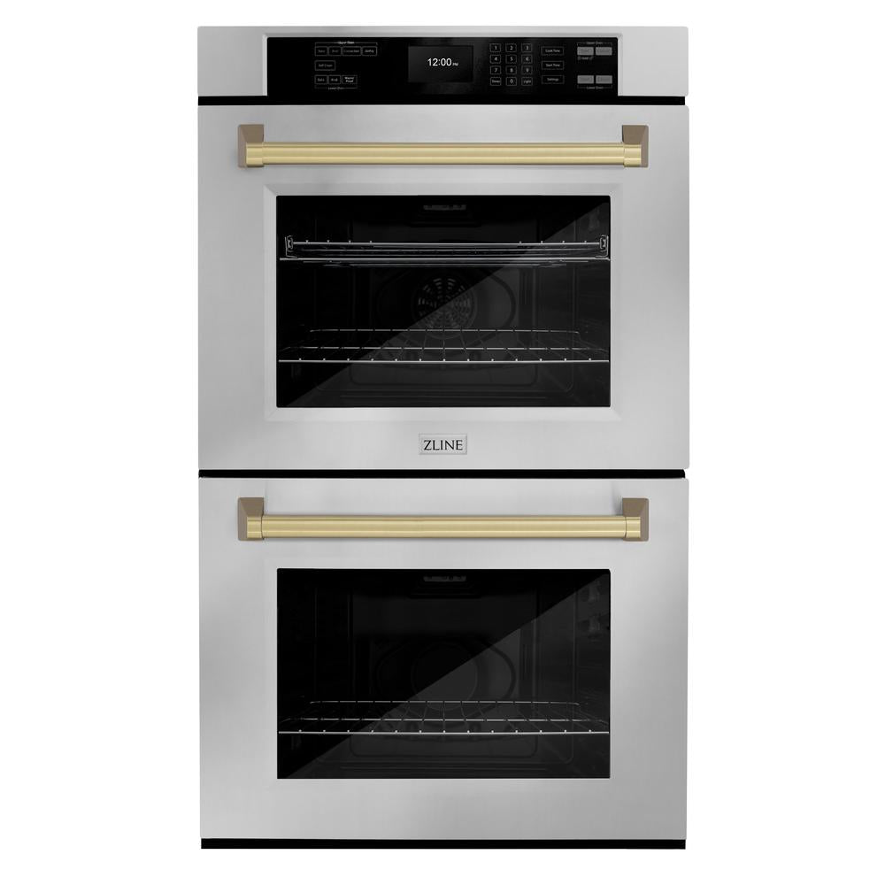 Autograph Edition 30 In. Professional True Convection Double Wall Oven With Air Fry And Self Clean In Stainless Steel With Champagne Bronze Handles WADZ30CB