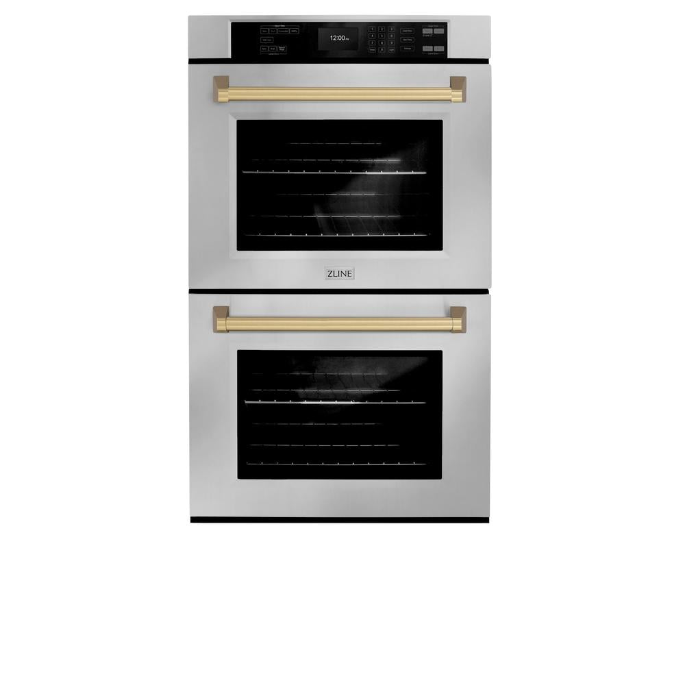 Autograph Edition 30 In. Professional True Convection Double Wall Oven With Air Fry And Self Clean In Stainless Steel With Champagne Bronze Handles WADZ30CB