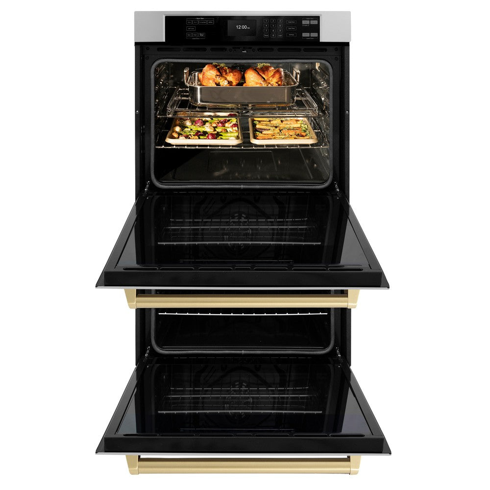 Autograph Edition 30 In. Professional True Convection Double Wall Oven With Air Fry And Self Clean In Stainless Steel With Champagne Bronze Handles WADZ30CB