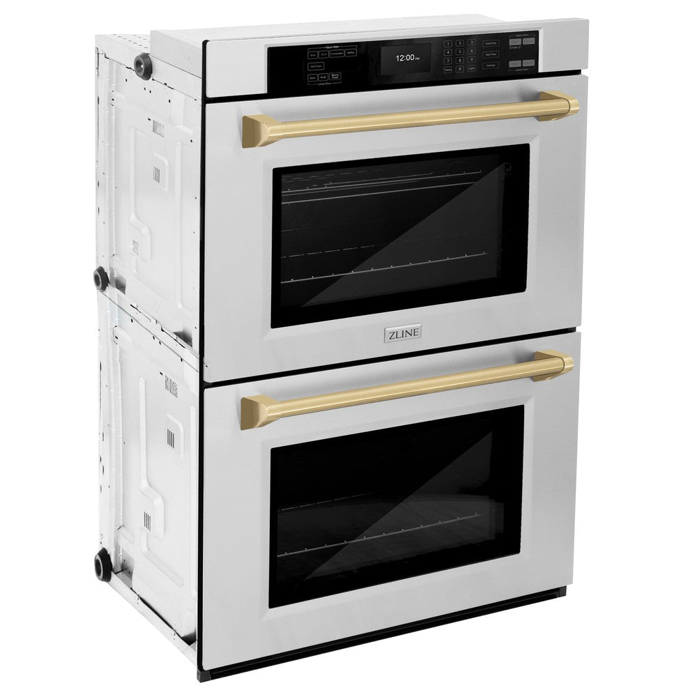 Autograph Edition 30 In. Professional True Convection Double Wall Oven With Air Fry And Self Clean In Stainless Steel With Champagne Bronze Handles WADZ30CB