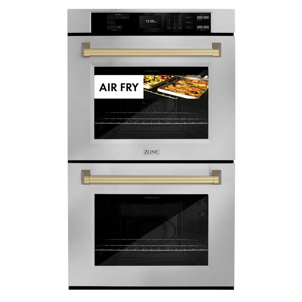 Autograph Edition 30 In. Professional True Convection Double Wall Oven With Air Fry And Self Clean In Stainless Steel With Champagne Bronze Handles WADZ30CB