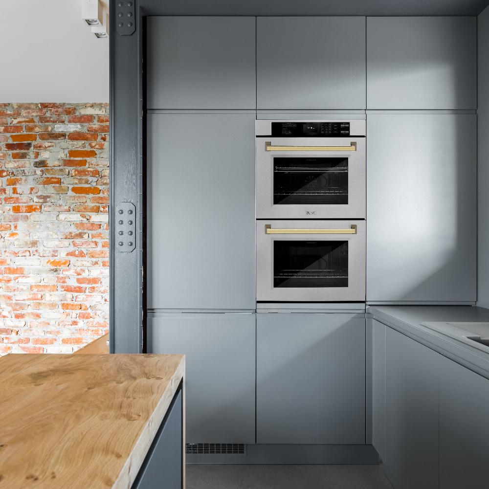 Autograph Edition 30 In. Professional True Convection Double Wall Oven With Air Fry And Self Clean In Stainless Steel With Polished Gold Handles WADZ30G