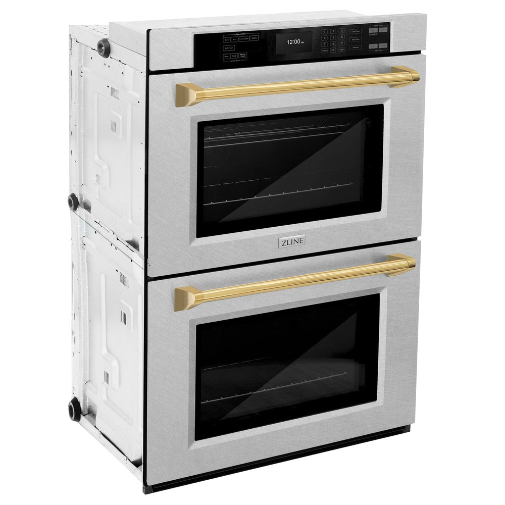 Autograph Edition 30 In. Professional True Convection Double Wall Oven With Air Fry And Self Clean In Stainless Steel With Polished Gold Handles WADZ30G