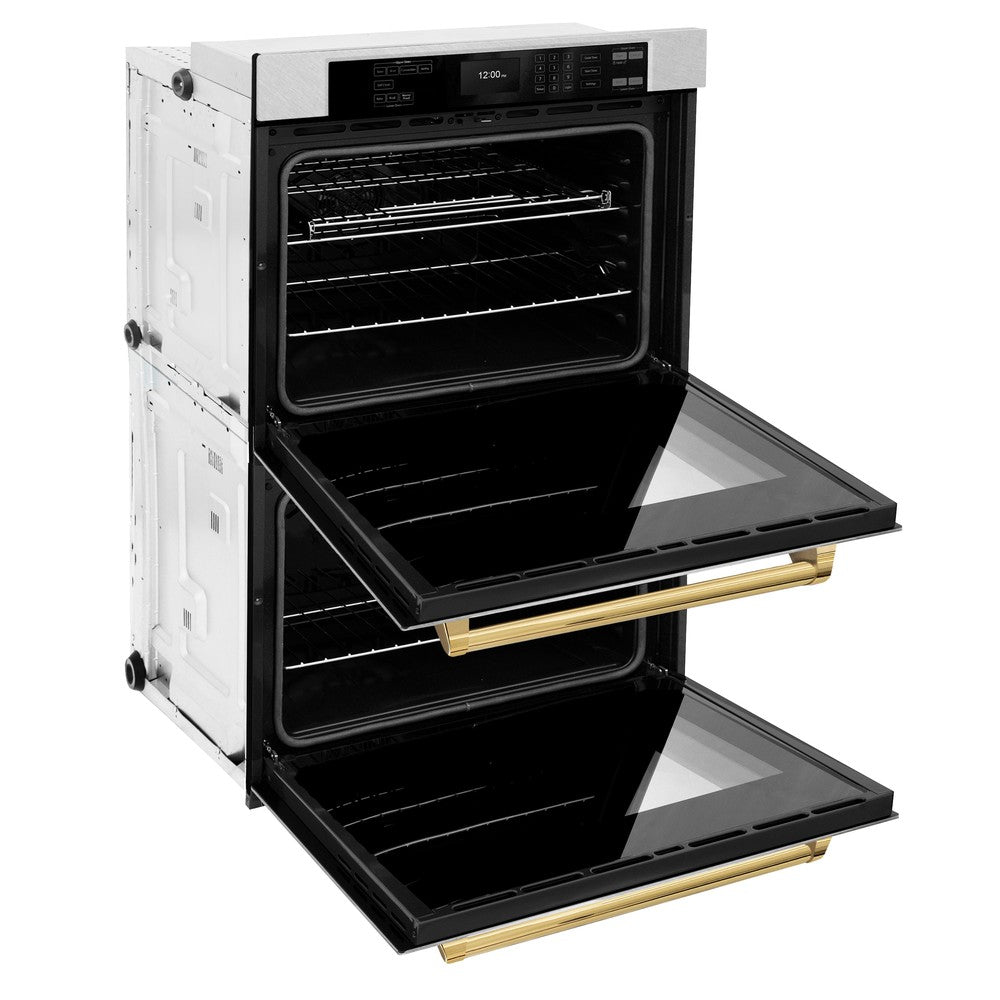 Autograph Edition 30 In. Professional True Convection Double Wall Oven With Air Fry And Self Clean In Stainless Steel With Polished Gold Handles WADZ30G