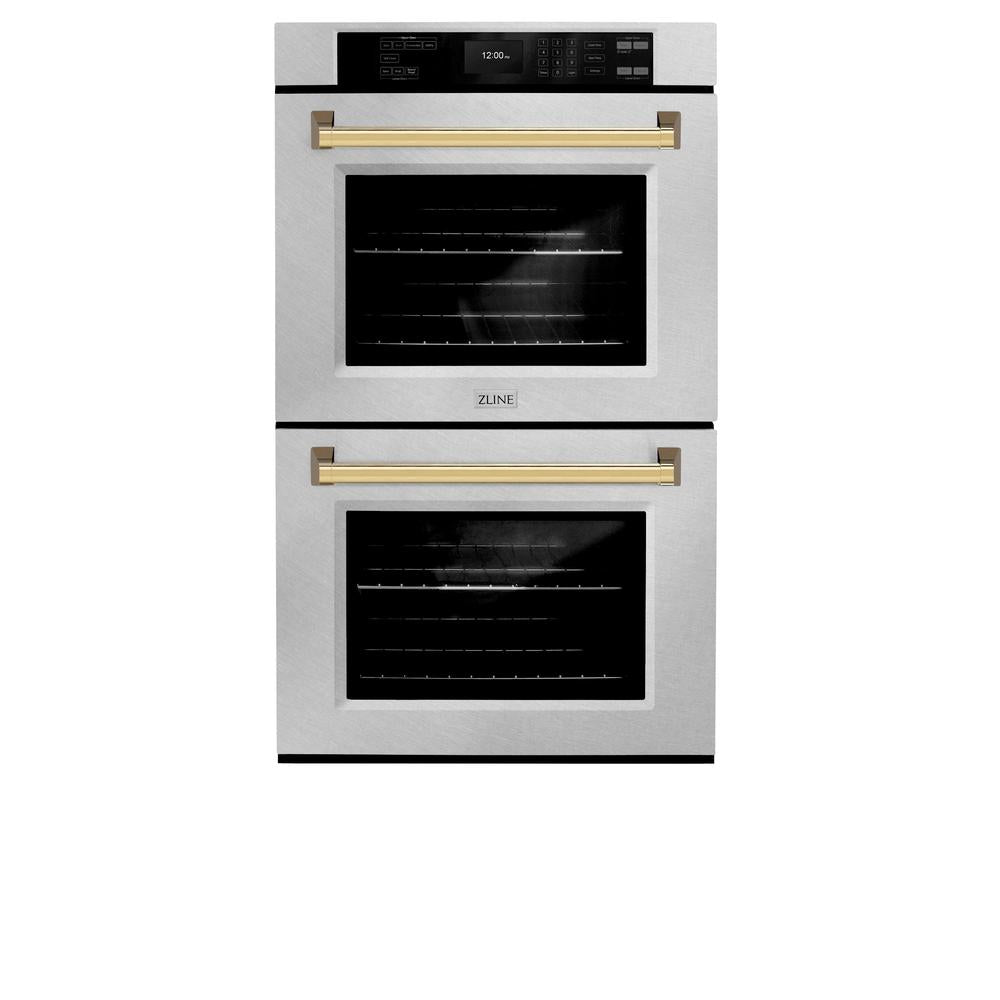 Autograph Edition 30 In. Professional True Convection Double Wall Oven With Air Fry And Self Clean In Stainless Steel With Polished Gold Handles WADZ30G