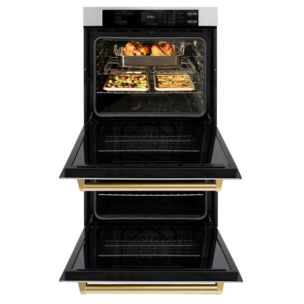 Autograph Edition 30 In. Professional True Convection Double Wall Oven With Air Fry And Self Clean In Stainless Steel With Polished Gold Handles WADZ30G