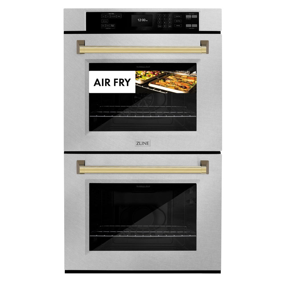 Autograph Edition 30 In. Professional True Convection Double Wall Oven With Air Fry And Self Clean In Stainless Steel With Polished Gold Handles WADZ30G