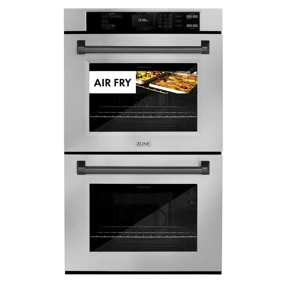 Autograph Edition 30 In. Professional True Convection Double Wall Oven With Air Fry And Self Clean In Stainless Steel With Matte Black Handles WADZ30MB