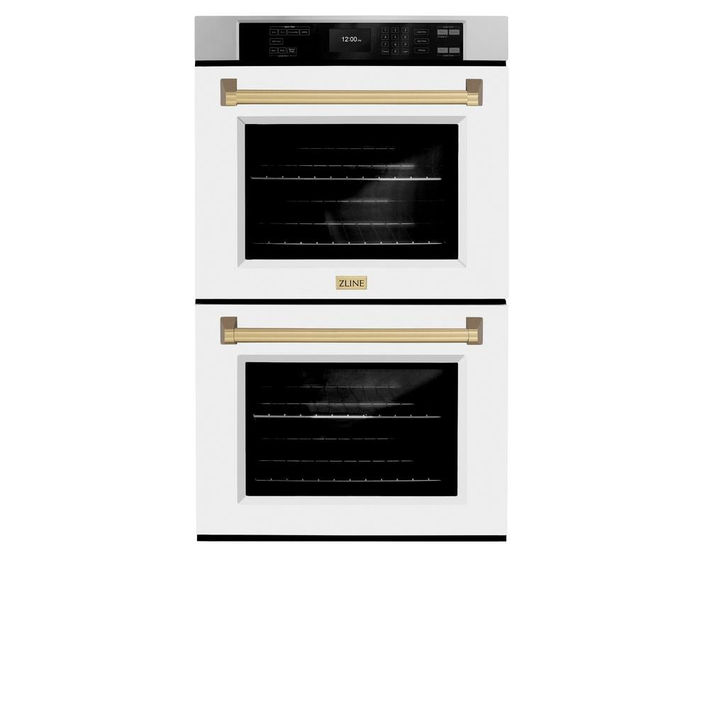 Autograph Edition 30 In. Professional True Convection Double Wall Oven With Air Fry And Self Clean In Stainless Steel With White Matte Doors And Champagne Bronze Handles WADZWM30CB