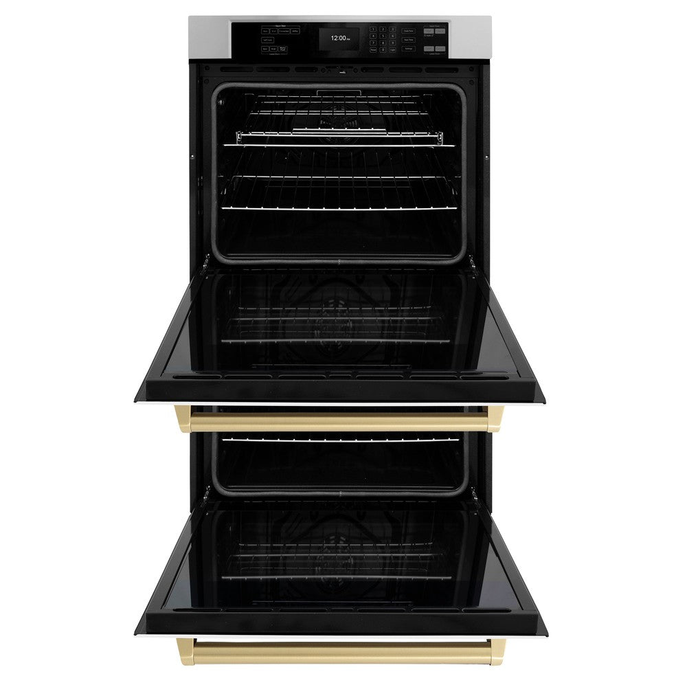 Autograph Edition 30 In. Professional True Convection Double Wall Oven With Air Fry And Self Clean In Stainless Steel With White Matte Doors And Champagne Bronze Handles WADZWM30CB