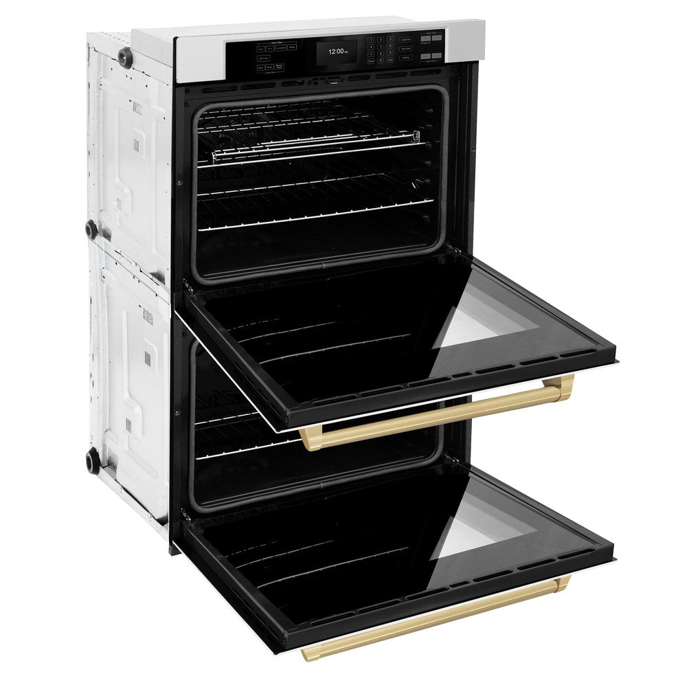 Autograph Edition 30 In. Professional True Convection Double Wall Oven With Air Fry And Self Clean In Stainless Steel With White Matte Doors And Champagne Bronze Handles WADZWM30CB