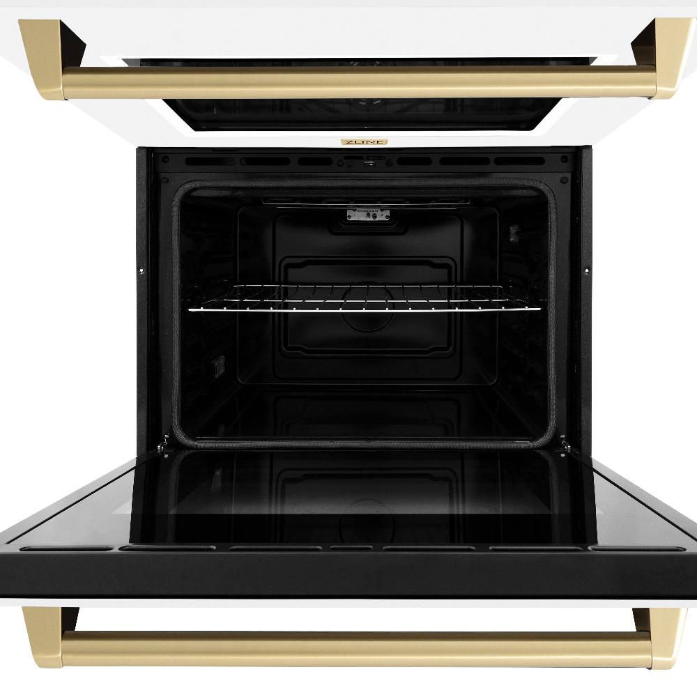Autograph Edition 30 In. Professional True Convection Double Wall Oven With Air Fry And Self Clean In Stainless Steel With White Matte Doors And Champagne Bronze Handles WADZWM30CB