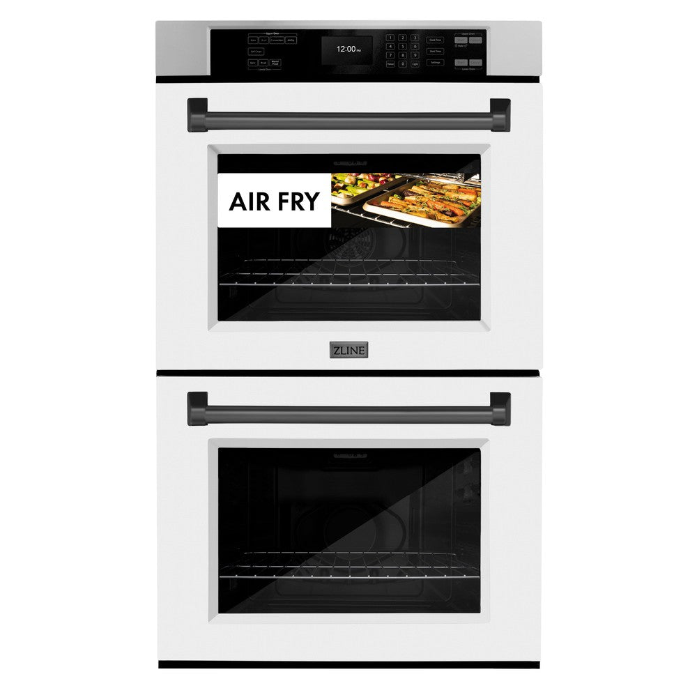 Autograph Edition 30 In. Professional True Convection Double Wall Oven With Air Fry And Self Clean In Stainless Steel With White Matte Doors And Matte Black Handles WADZWM30MB