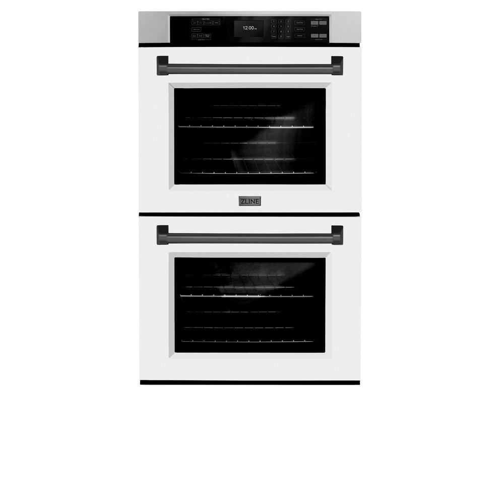Autograph Edition 30 In. Professional True Convection Double Wall Oven With Air Fry And Self Clean In Stainless Steel With White Matte Doors And Matte Black Handles WADZWM30MB