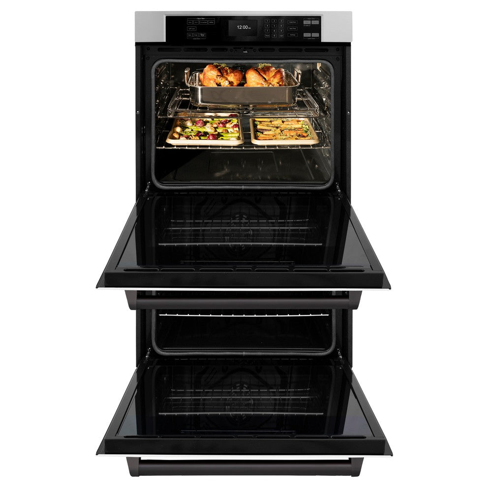 Autograph Edition 30 In. Professional True Convection Double Wall Oven With Air Fry And Self Clean In Stainless Steel With White Matte Doors And Matte Black Handles WADZWM30MB