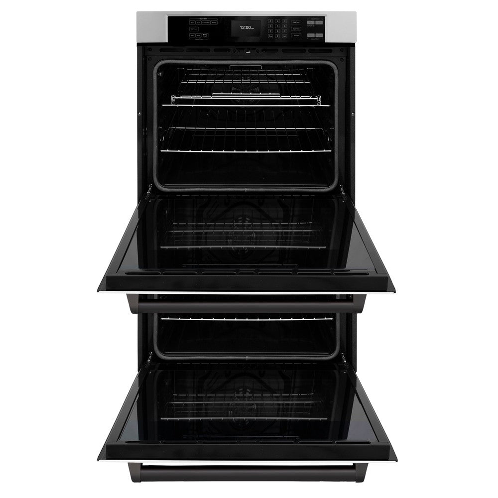 Autograph Edition 30 In. Professional True Convection Double Wall Oven With Air Fry And Self Clean In Stainless Steel With White Matte Doors And Matte Black Handles WADZWM30MB