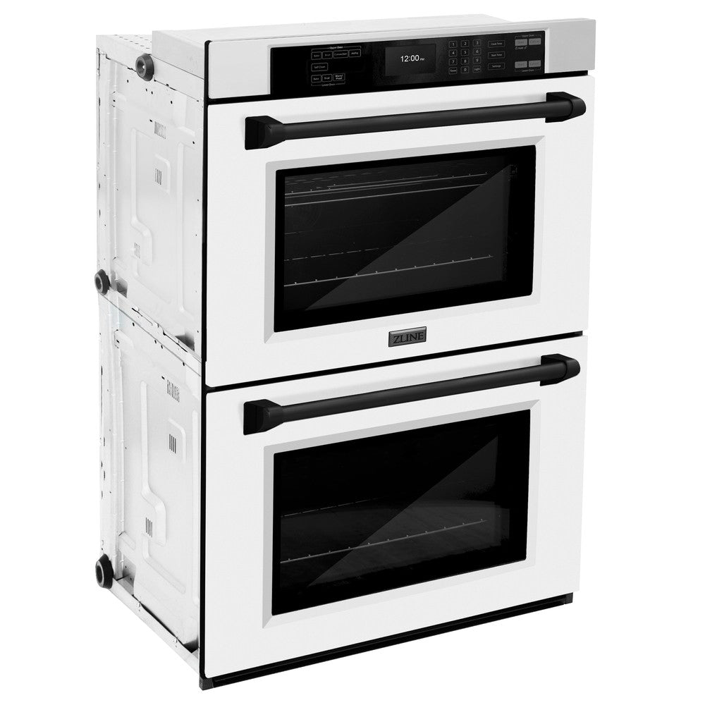 Autograph Edition 30 In. Professional True Convection Double Wall Oven With Air Fry And Self Clean In Stainless Steel With White Matte Doors And Matte Black Handles WADZWM30MB