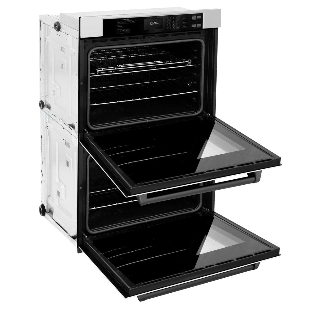 Autograph Edition 30 In. Professional True Convection Double Wall Oven With Air Fry And Self Clean In Stainless Steel With White Matte Doors And Matte Black Handles WADZWM30MB