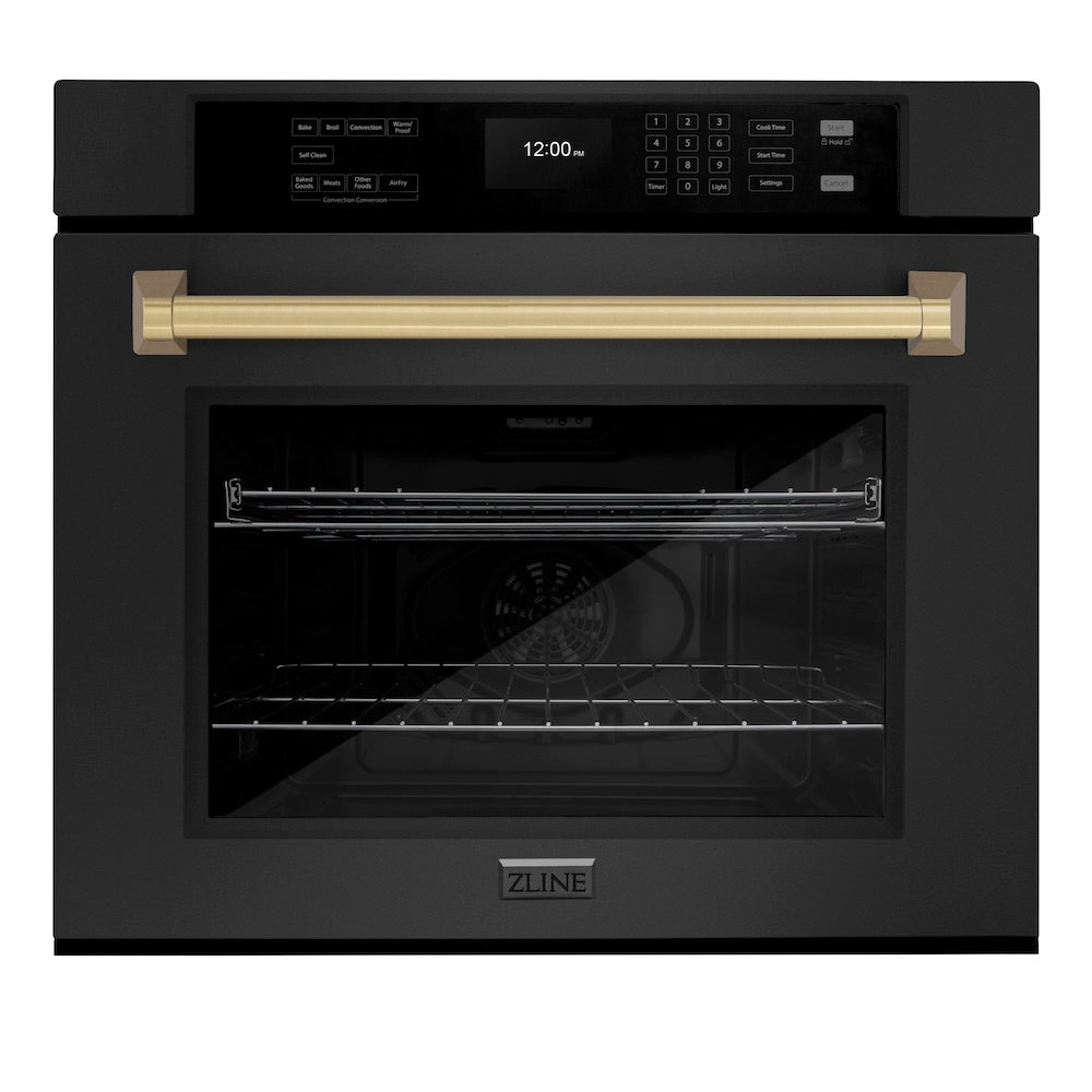 Autograph Edition 30 In. Professional True Convection Single Wall Oven With Air Fry And Self Clean In Black Stainless Steel With Champagne Bronze Handle WASBZ30CB