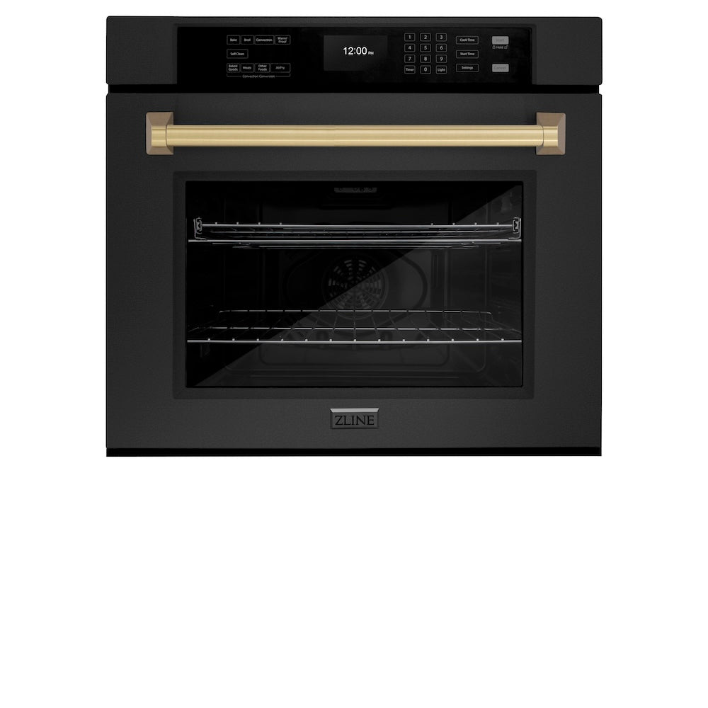 Autograph Edition 30 In. Professional True Convection Single Wall Oven With Air Fry And Self Clean In Black Stainless Steel With Champagne Bronze Handle WASBZ30CB