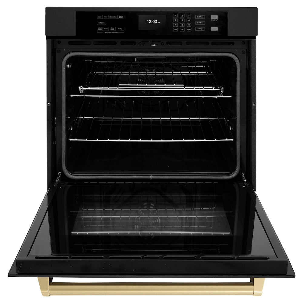 Autograph Edition 30 In. Professional True Convection Single Wall Oven With Air Fry And Self Clean In Black Stainless Steel With Champagne Bronze Handle WASBZ30CB