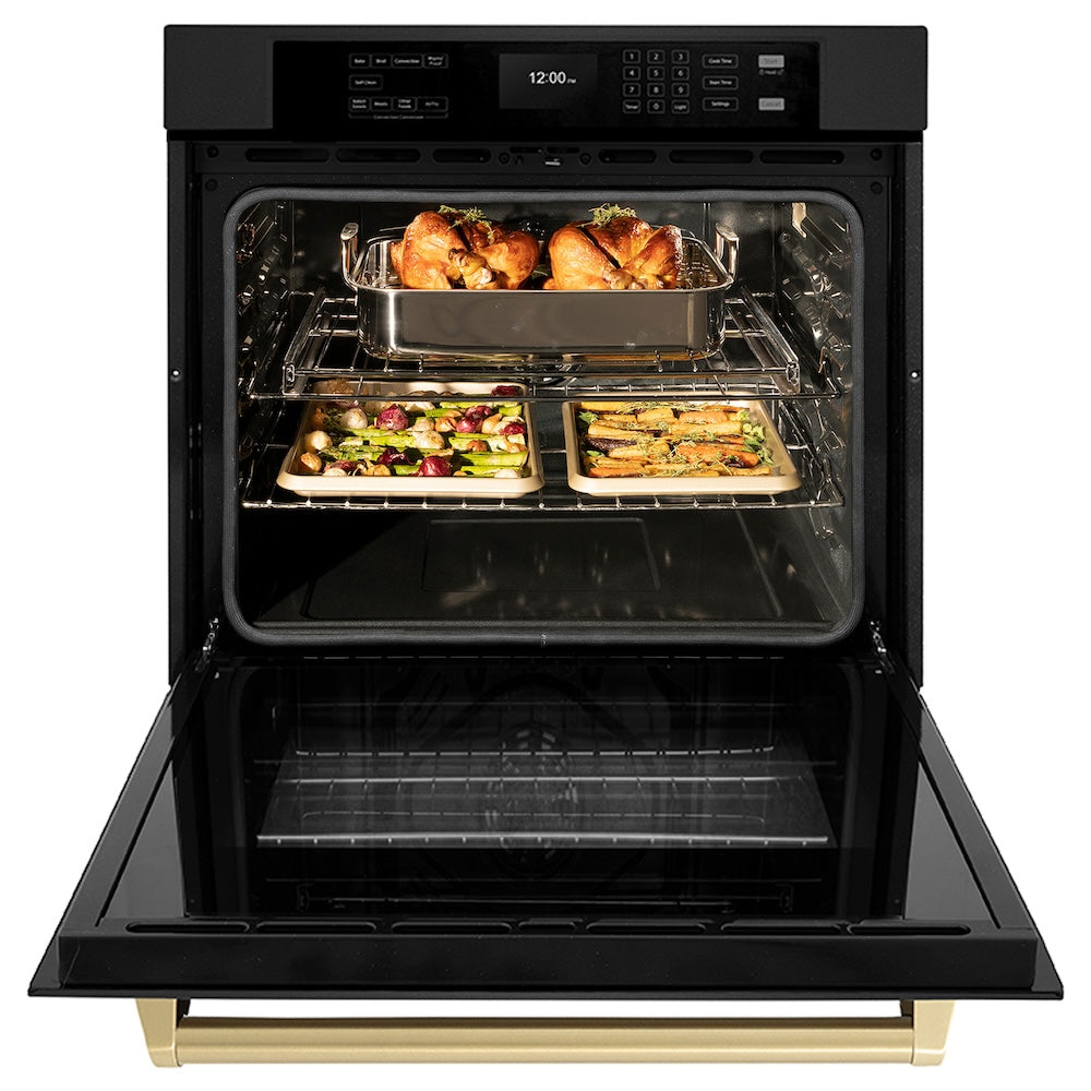 Autograph Edition 30 In. Professional True Convection Single Wall Oven With Air Fry And Self Clean In Black Stainless Steel With Champagne Bronze Handle WASBZ30CB