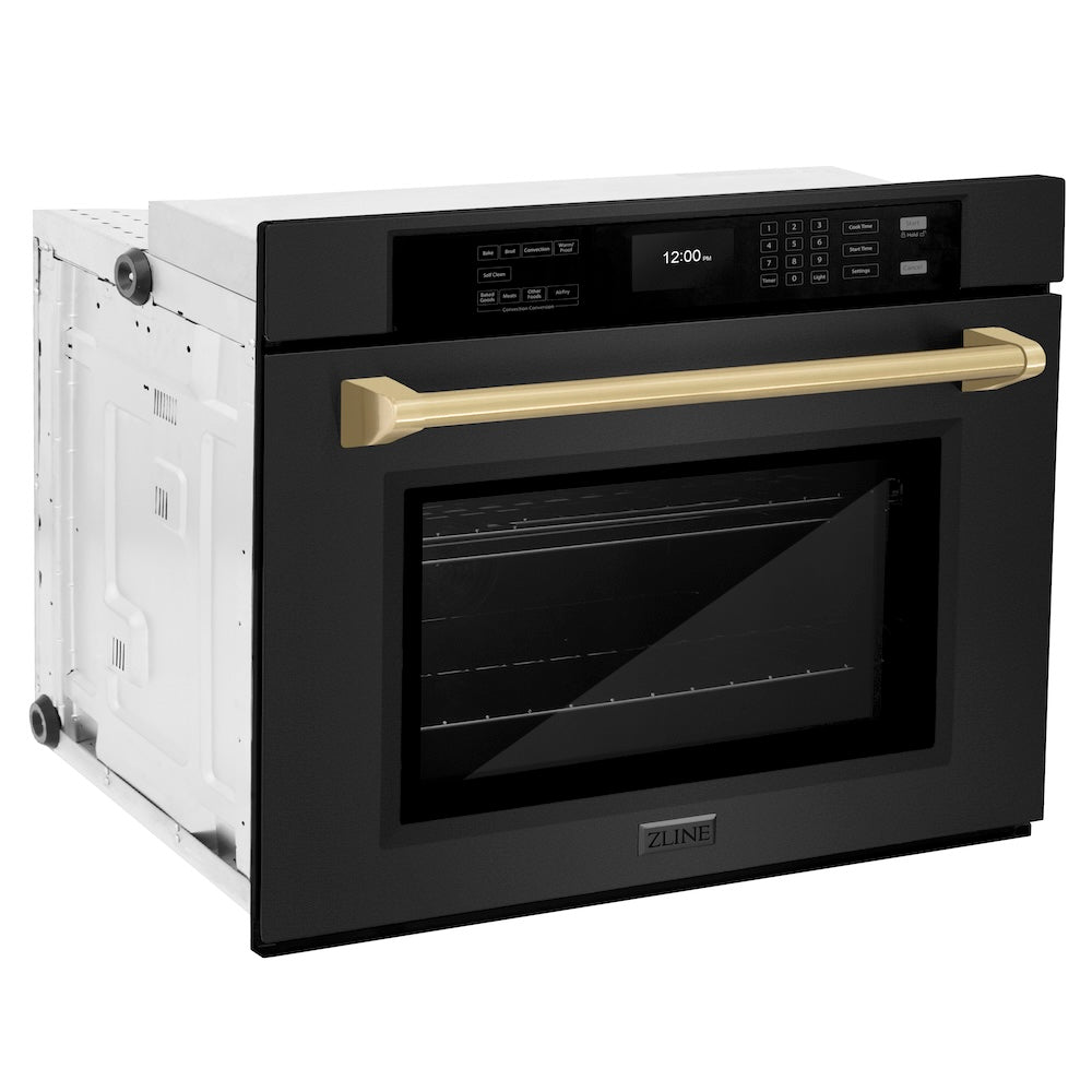 Autograph Edition 30 In. Professional True Convection Single Wall Oven With Air Fry And Self Clean In Black Stainless Steel With Champagne Bronze Handle WASBZ30CB