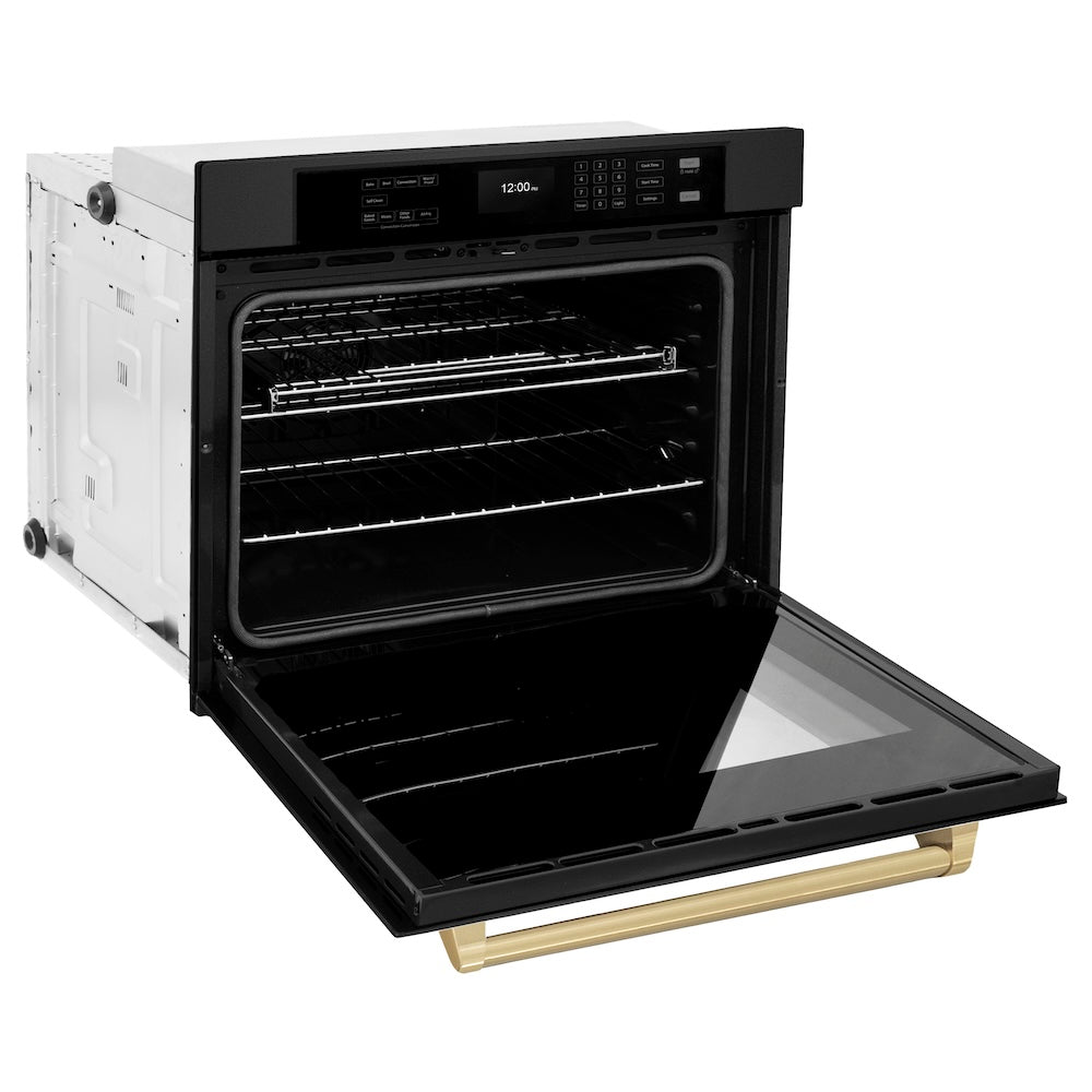 Autograph Edition 30 In. Professional True Convection Single Wall Oven With Air Fry And Self Clean In Black Stainless Steel With Champagne Bronze Handle WASBZ30CB