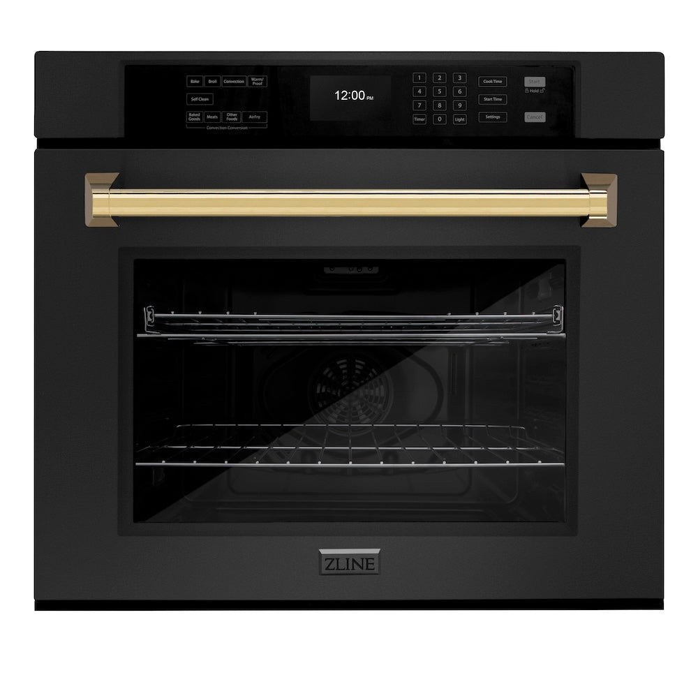 Autograph Edition 30 In. Professional True Convection Single Wall Oven With Air Fry And Self Clean In Black Stainless Steel With Polished Gold Handle WASBZ30G