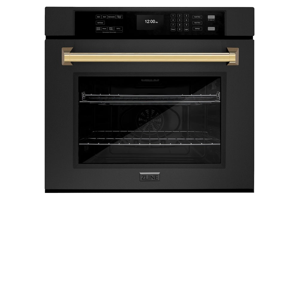 Autograph Edition 30 In. Professional True Convection Single Wall Oven With Air Fry And Self Clean In Black Stainless Steel With Polished Gold Handle WASBZ30G