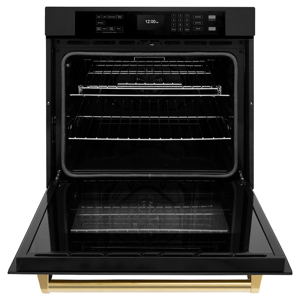 Autograph Edition 30 In. Professional True Convection Single Wall Oven With Air Fry And Self Clean In Black Stainless Steel With Polished Gold Handle WASBZ30G