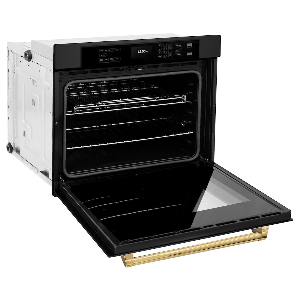 Autograph Edition 30 In. Professional True Convection Single Wall Oven With Air Fry And Self Clean In Black Stainless Steel With Polished Gold Handle WASBZ30G
