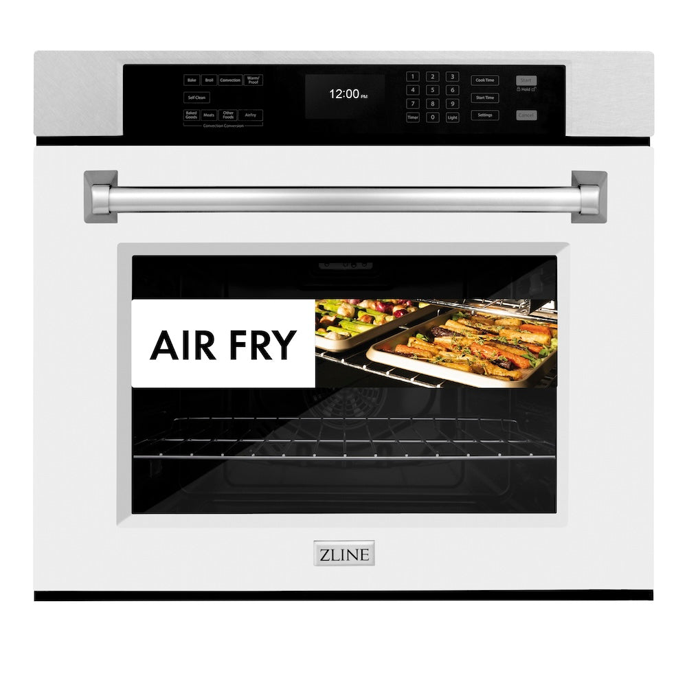 ZLINE 30 in. Professional True Convection Single Wall Oven with Air Fry and Self Clean in Satin Stainless Steel with White Matte Door (WASS-WM-30) WASSWM30