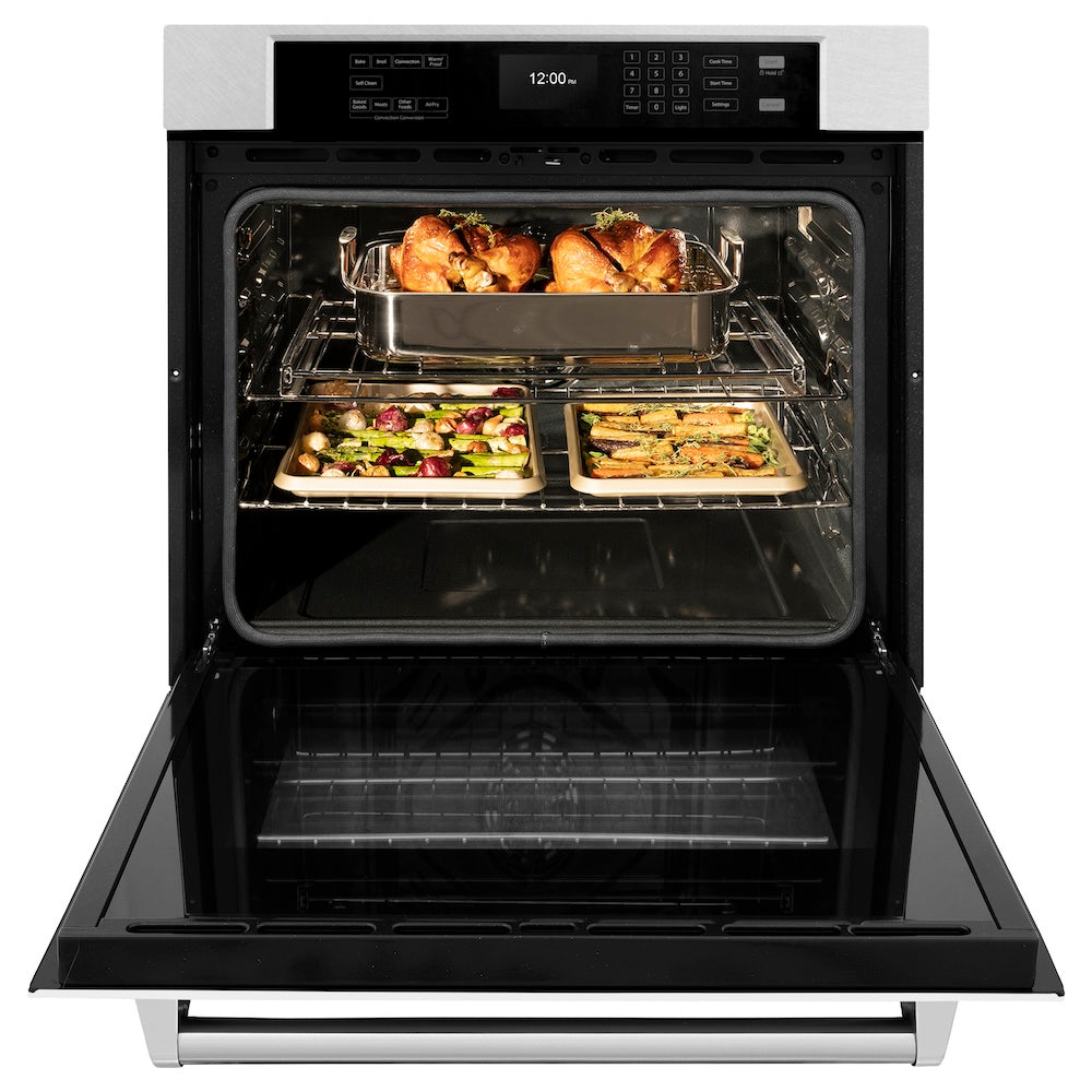 ZLINE 30 in. Professional True Convection Single Wall Oven with Air Fry and Self Clean in Satin Stainless Steel with White Matte Door (WASS-WM-30) WASSWM30