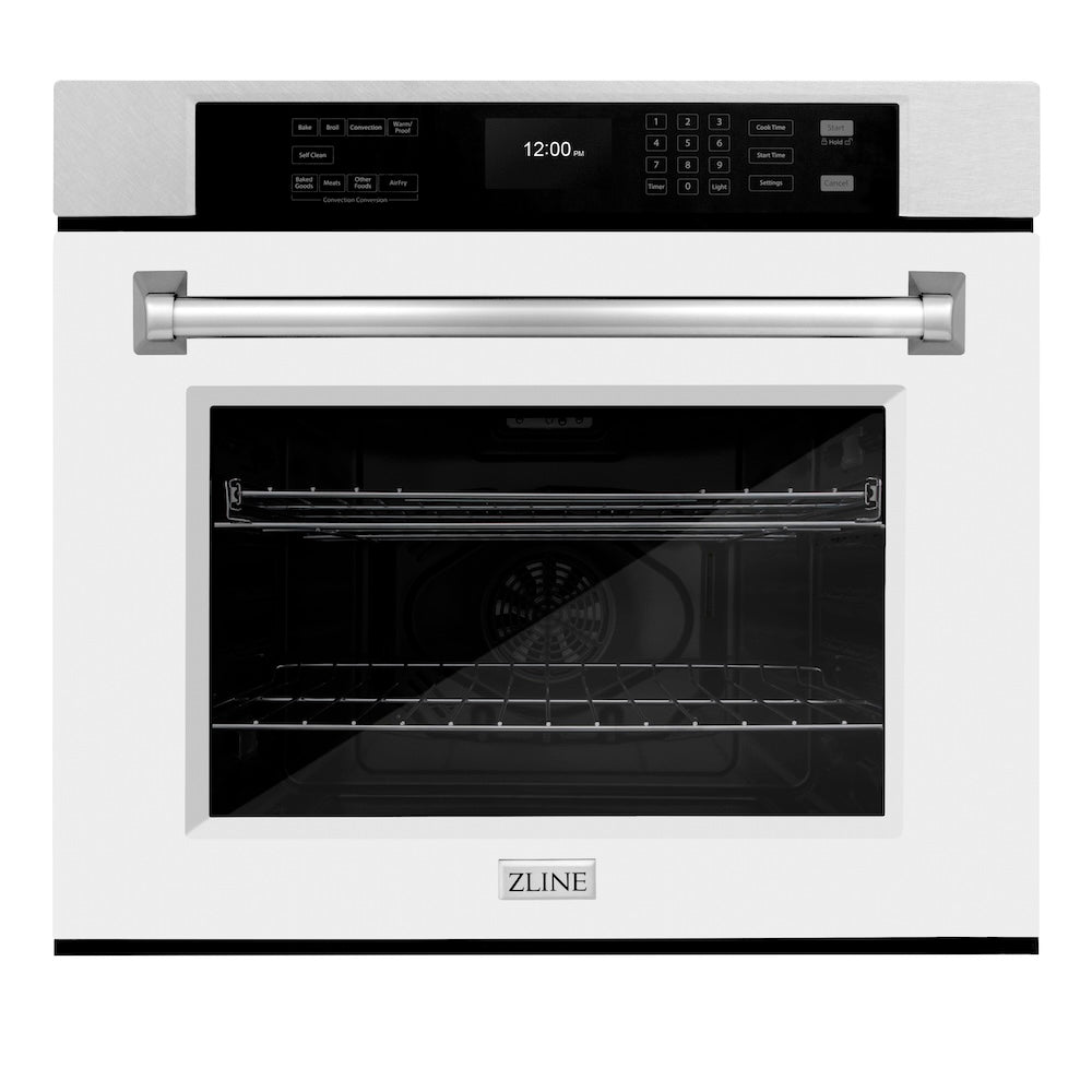 ZLINE 30 in. Professional True Convection Single Wall Oven with Air Fry and Self Clean in Satin Stainless Steel with White Matte Door (WASS-WM-30) WASSWM30