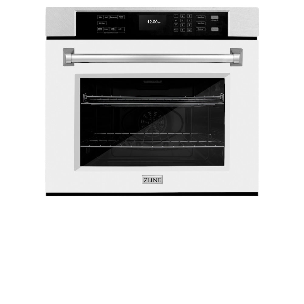 ZLINE 30 in. Professional True Convection Single Wall Oven with Air Fry and Self Clean in Satin Stainless Steel with White Matte Door (WASS-WM-30) WASSWM30