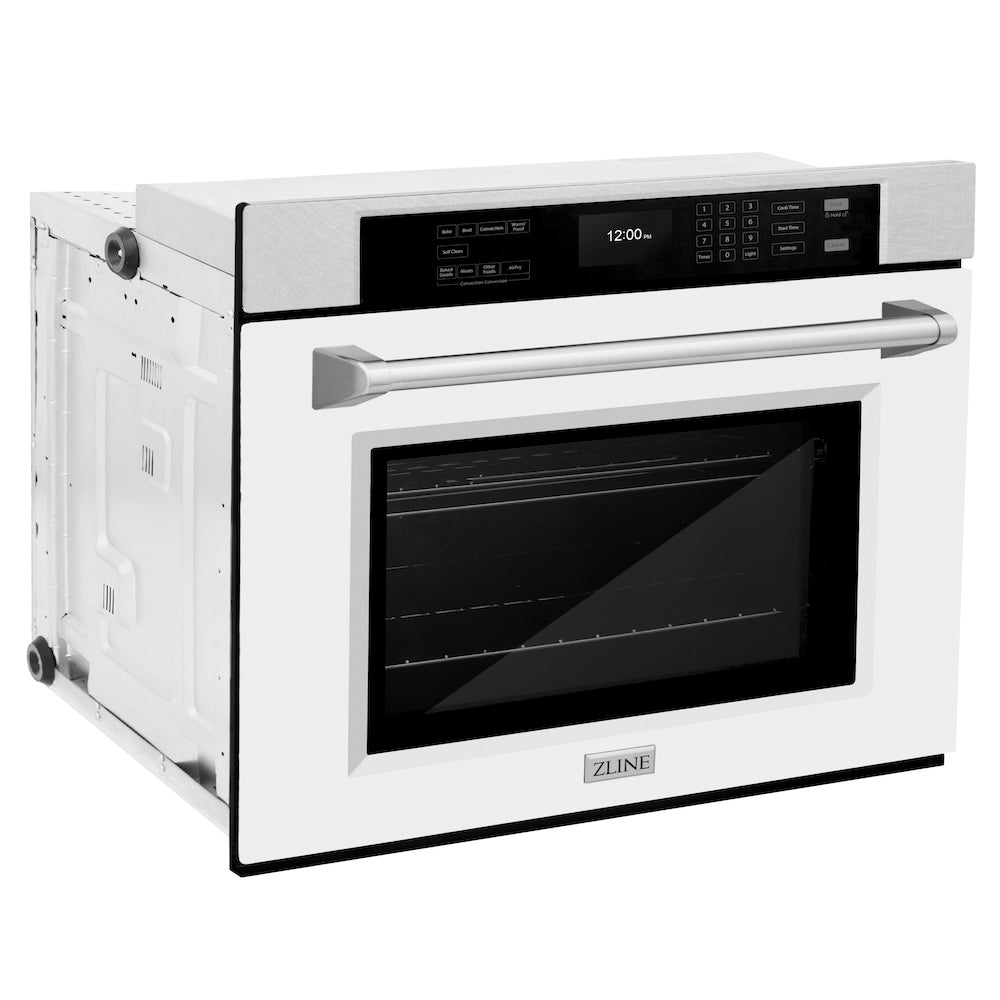 ZLINE 30 in. Professional True Convection Single Wall Oven with Air Fry and Self Clean in Satin Stainless Steel with White Matte Door (WASS-WM-30) WASSWM30