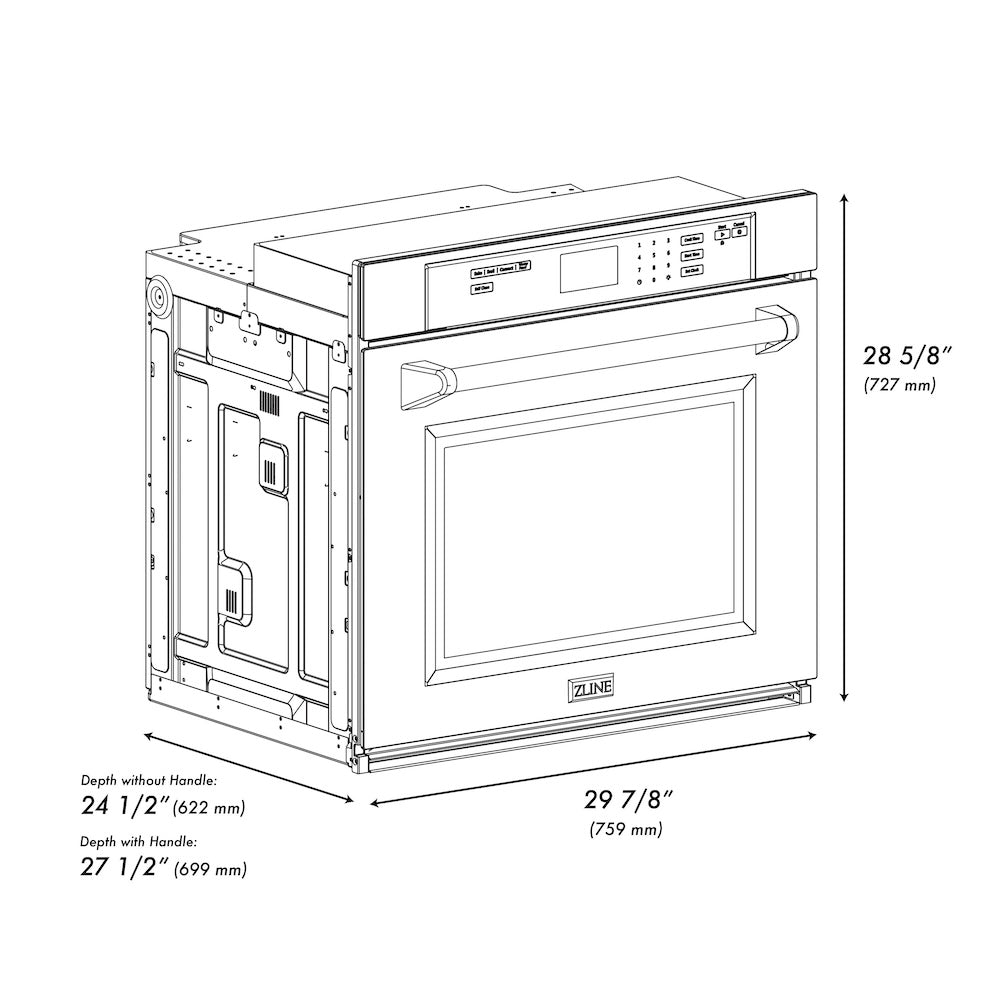 ZLINE 30 in. Professional True Convection Single Wall Oven with Air Fry and Self Clean in Satin Stainless Steel with White Matte Door (WASS-WM-30) WASSWM30