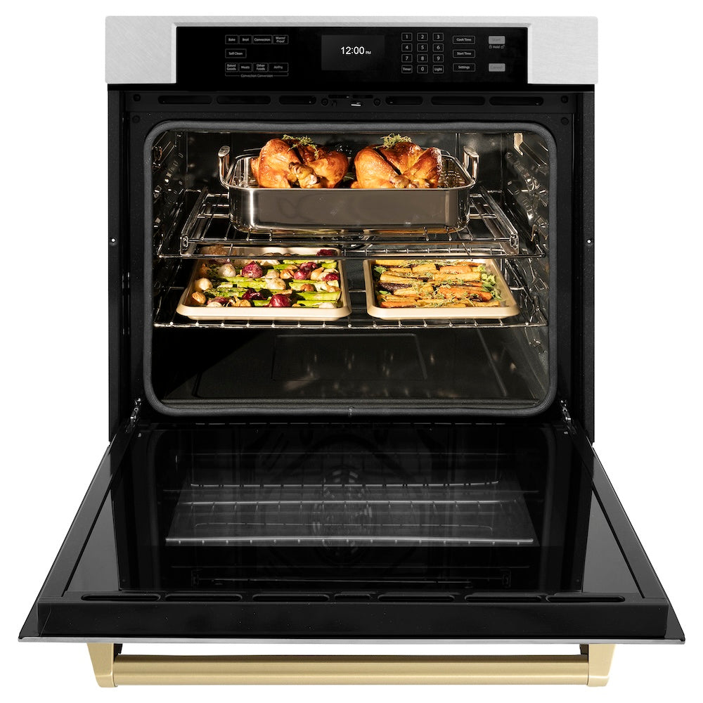 Autograph Edition 30 In. Professional True Convection Single Wall Oven With Air Fry And Self Clean In Satin Stainless Steel With Champagne Bronze Handle WASSZ30CB