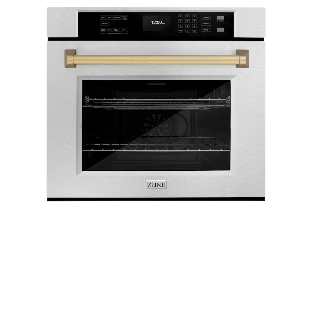 Autograph Edition 30 In. Professional True Convection Single Wall Oven With Air Fry And Self Clean In Satin Stainless Steel With Champagne Bronze Handle WASSZ30CB