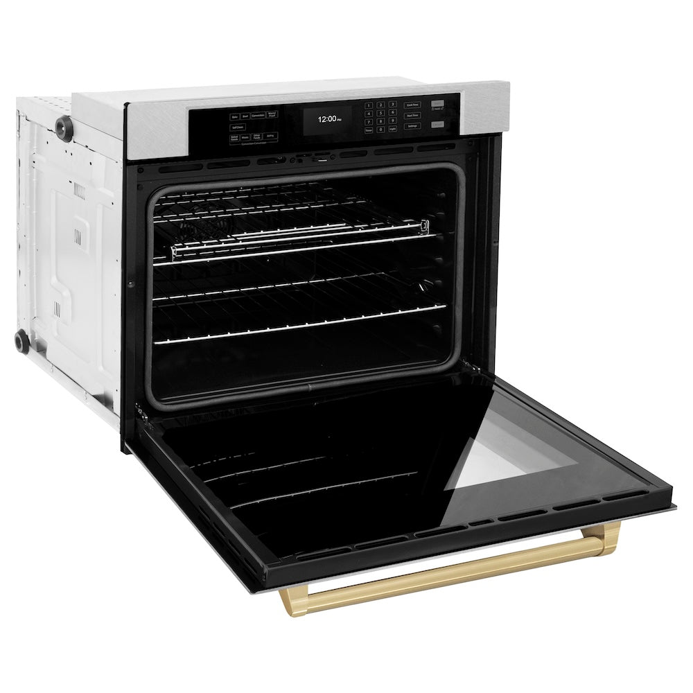 Autograph Edition 30 In. Professional True Convection Single Wall Oven With Air Fry And Self Clean In Satin Stainless Steel With Champagne Bronze Handle WASSZ30CB