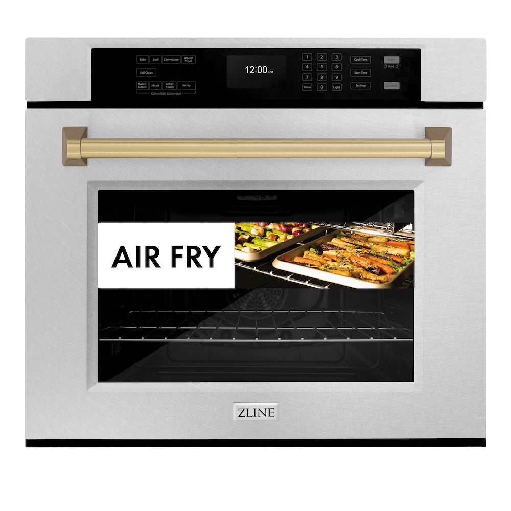 Autograph Edition 30 In. Professional True Convection Single Wall Oven With Air Fry And Self Clean In Satin Stainless Steel With Champagne Bronze Handle WASSZ30CB