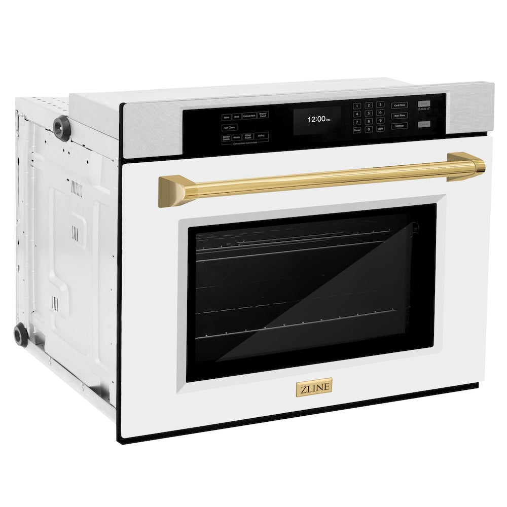Autograph Edition 30 In. Professional True Convection Single Wall Oven With Air Fry And Self Clean In Satin Stainless Steel With White Matte Door And Polished Gold Handle WASSZWM30G