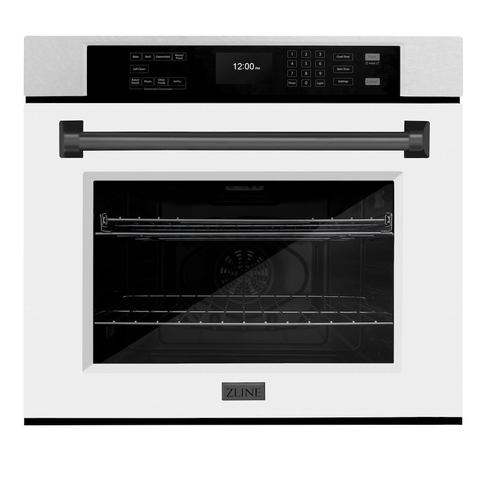 Autograph Edition 30 In. Professional True Convection Single Wall Oven With Air Fry And Self Clean In Satin Stainless Steel With White Matte Door And Matte Black Handle WASSZWM30MB