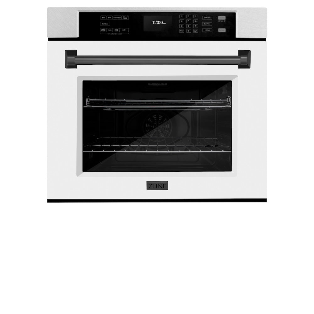 Autograph Edition 30 In. Professional True Convection Single Wall Oven With Air Fry And Self Clean In Satin Stainless Steel With White Matte Door And Matte Black Handle WASSZWM30MB