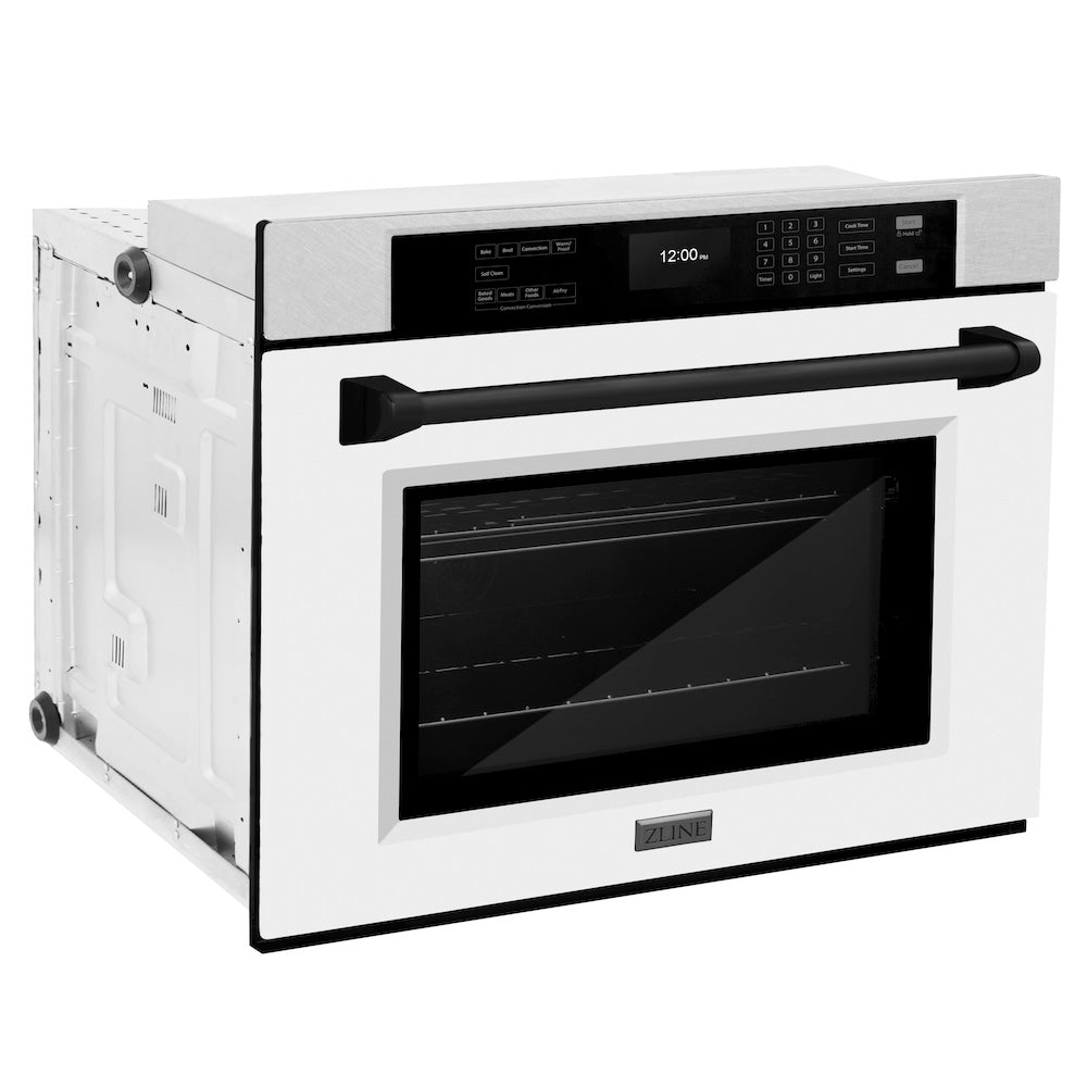 Autograph Edition 30 In. Professional True Convection Single Wall Oven With Air Fry And Self Clean In Satin Stainless Steel With White Matte Door And Matte Black Handle WASSZWM30MB