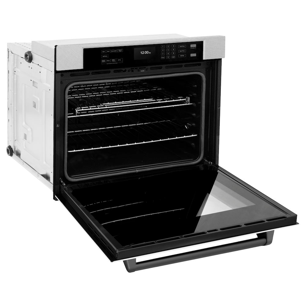 Autograph Edition 30 In. Professional True Convection Single Wall Oven With Air Fry And Self Clean In Satin Stainless Steel With White Matte Door And Matte Black Handle WASSZWM30MB